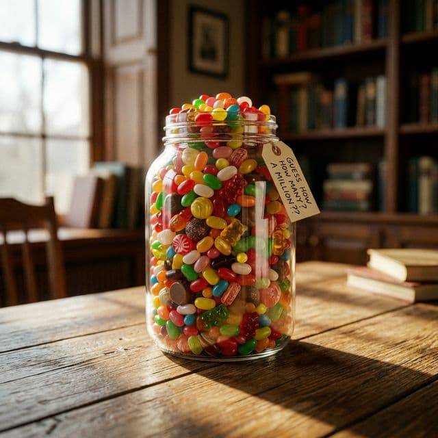 jar of candies representing the difficulty in guessing quantity