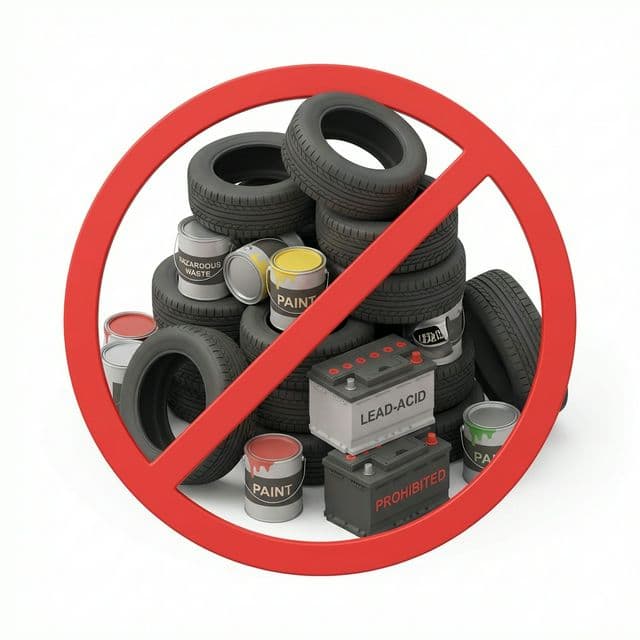 isometric view of prohibited waste items